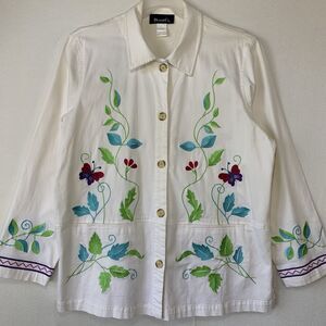 Vintage Denim & Co Blazer Jacket Women Large Ebroidered Floral Butterfly Boho
